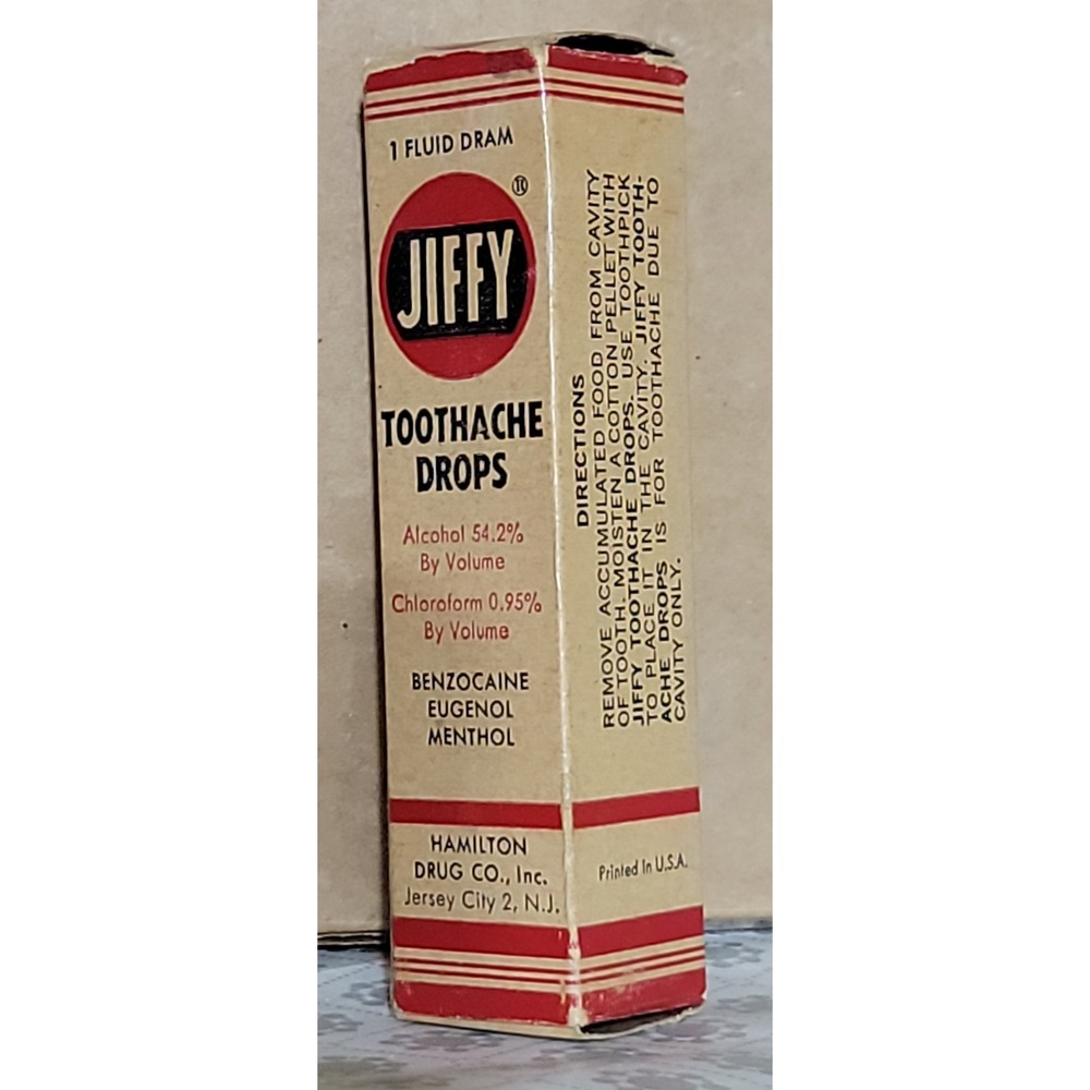 Vintage Jiffy Toothache Drops 1 Fluid Dram Hamilton Drug Co Jersey City NJ